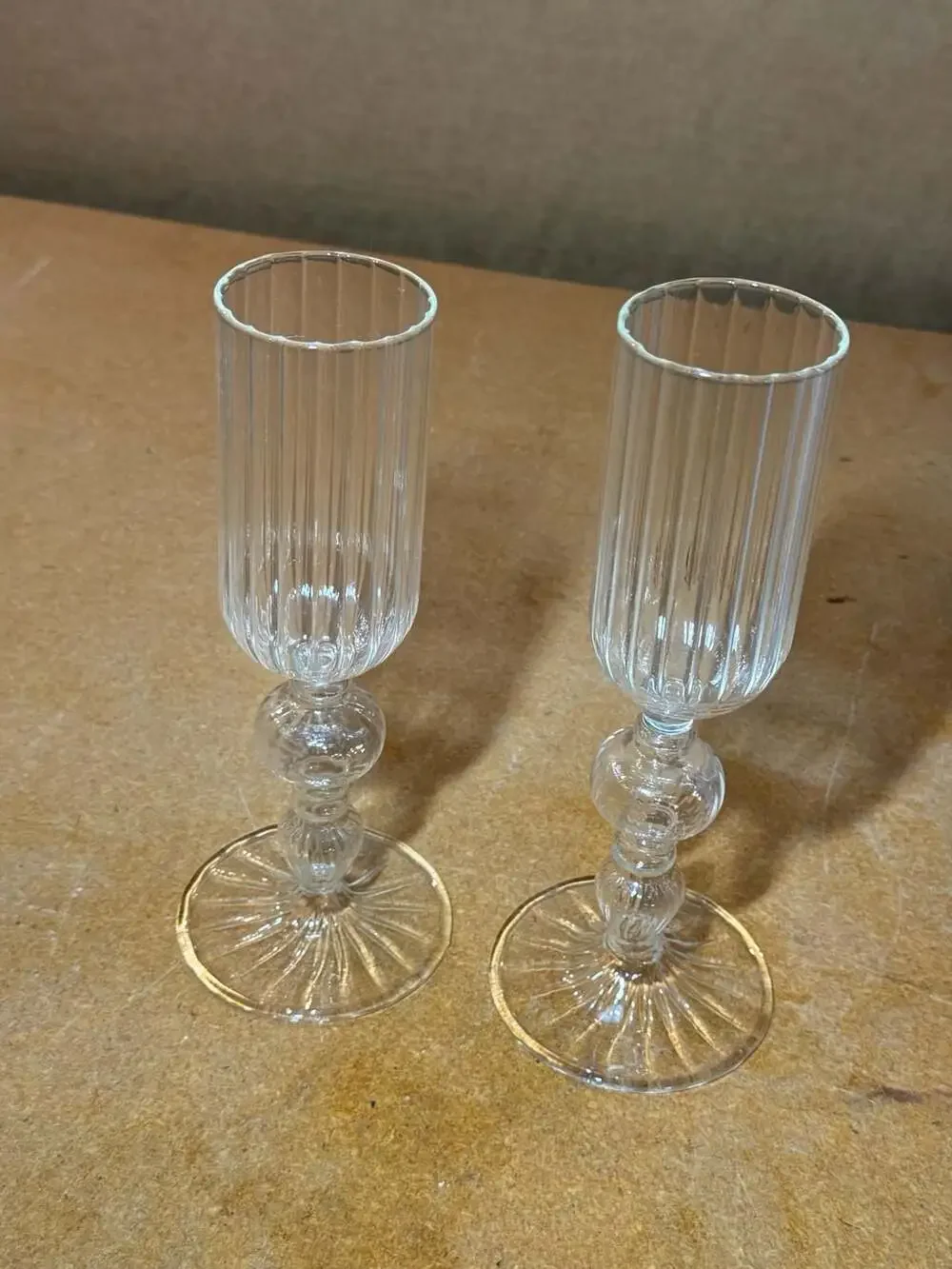 Vintage Ribbed Glass Champagne Flute Set of 2